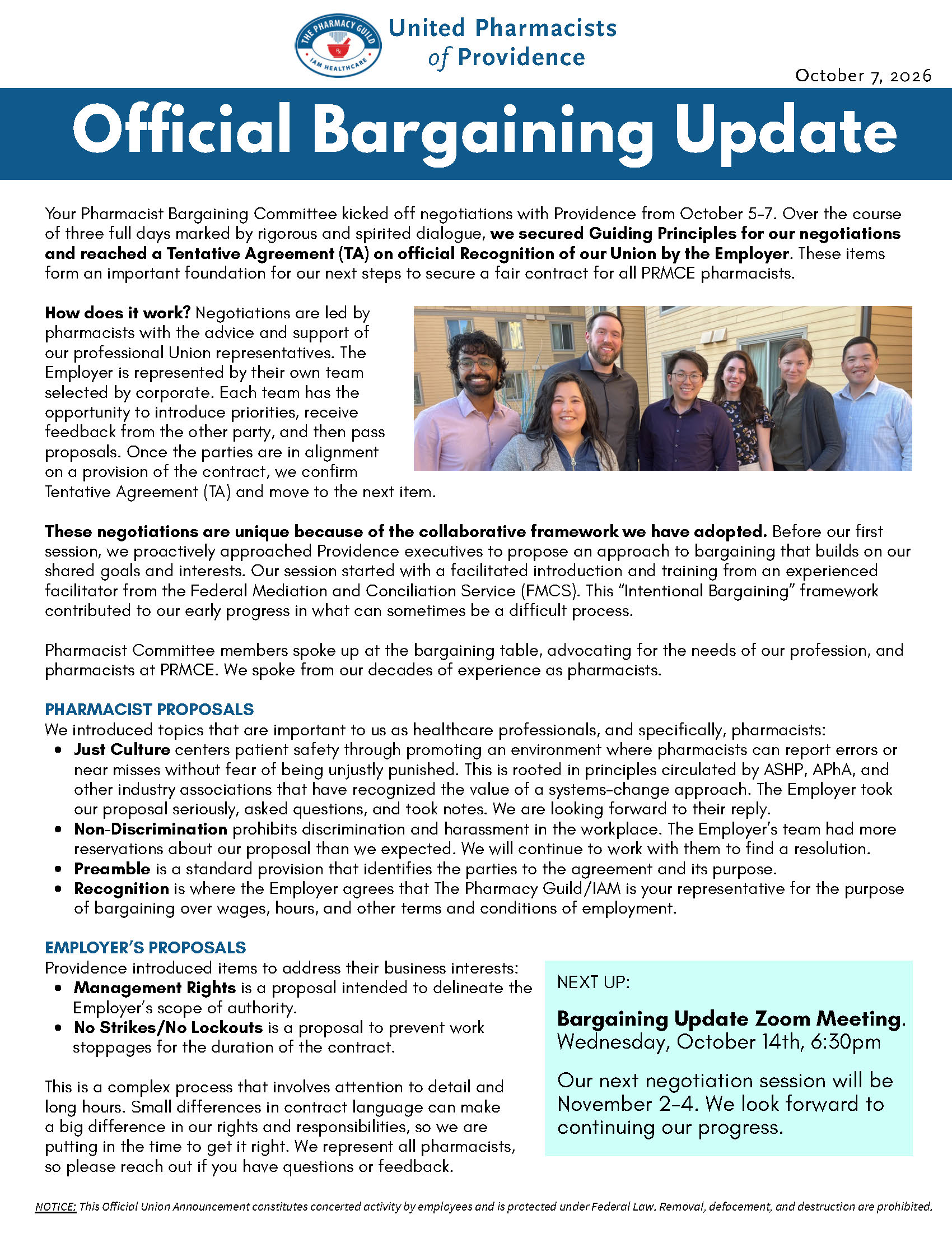 10_7_26 Bargaining Update #1 United Rphs PRMCE